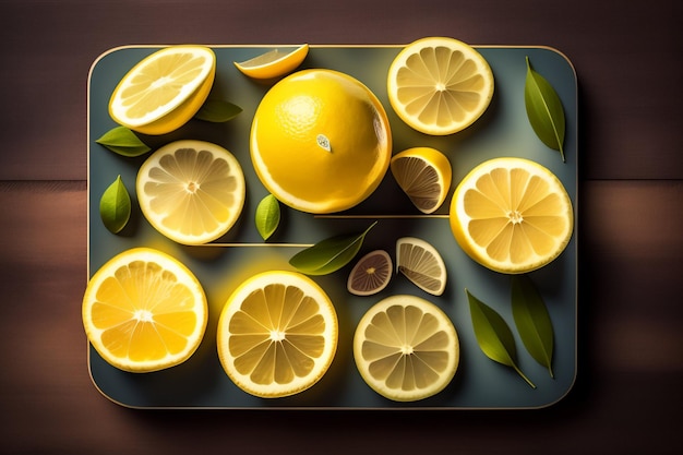 Foto gratuita una bandeja de limones y otros limones con hojas