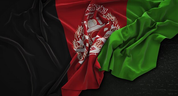 Bandera de Afganistán arrugado sobre fondo oscuro 3D Render