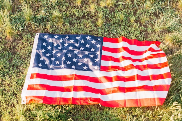 Bandera americana en césped