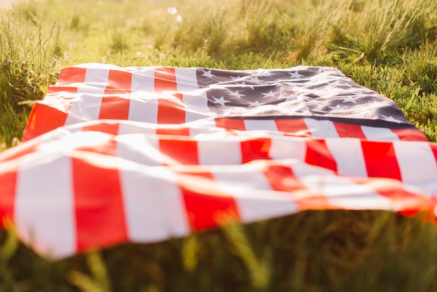 Foto gratuita bandera americana en césped