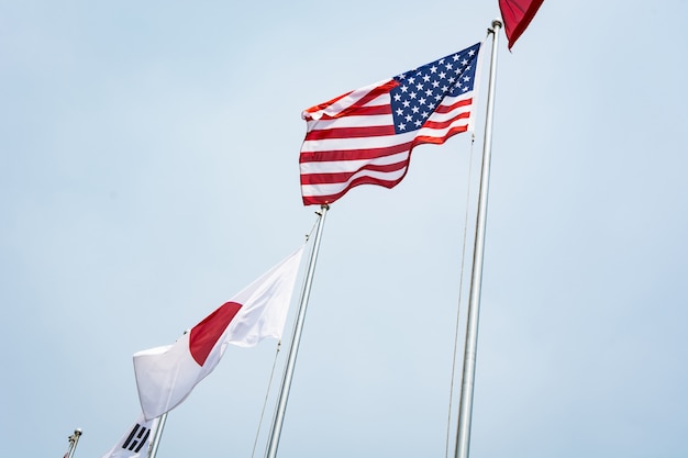 Bandera americana y japonesa