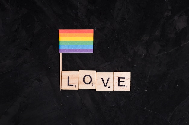 Bandera del arcoiris LGBT y la inscripción LOVE