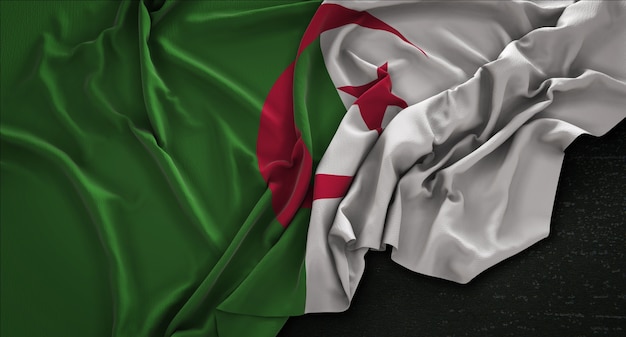 Bandera de Argelia arrugado sobre fondo oscuro 3D Render