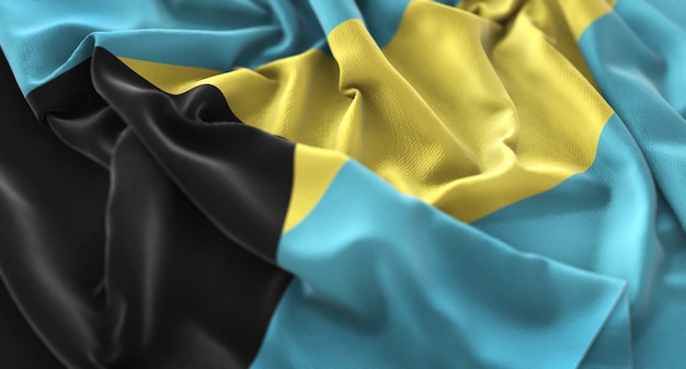 Bandera de Bahamas Ruffled Bellamente Agitando Macro Foto de cabeza