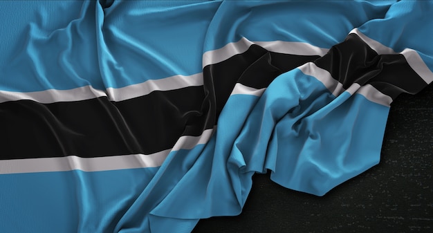 Bandera de Botswana arrugado sobre fondo oscuro 3D Render