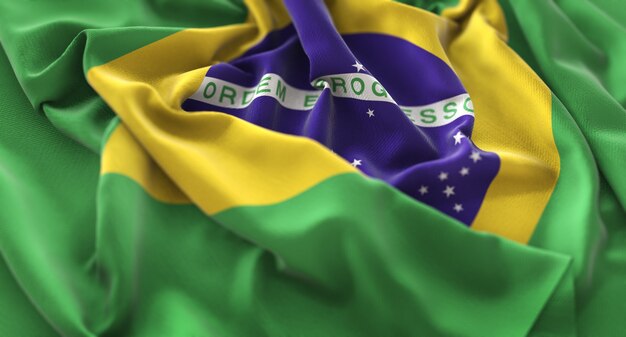 Bandera de Brasil Ruffled Bellamente Acurrucado Macro Foto de cabeza