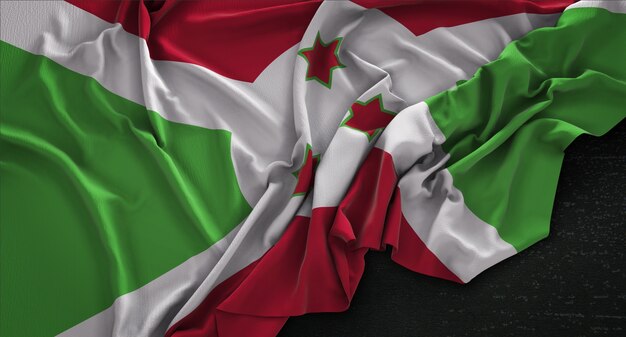 Bandera de Burundi arrugado sobre fondo oscuro 3D Render