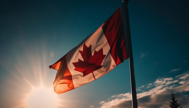 Foto gratuita bandera canadiense ondeando majestuosamente en el viento generada por ia