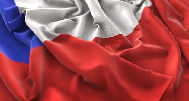 Bandera de Chile Ruffled Bellamente Agitando Macro Foto de cabeza