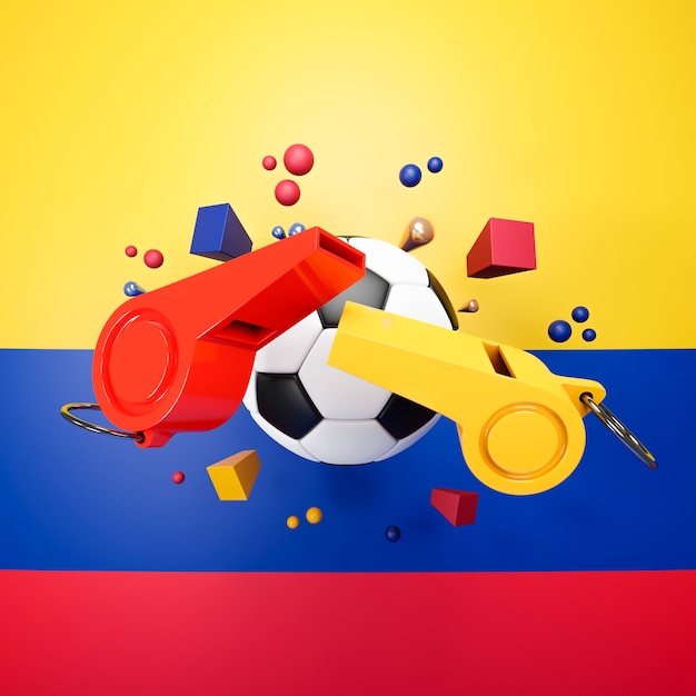 Bandera colombiana con balón de fútbol