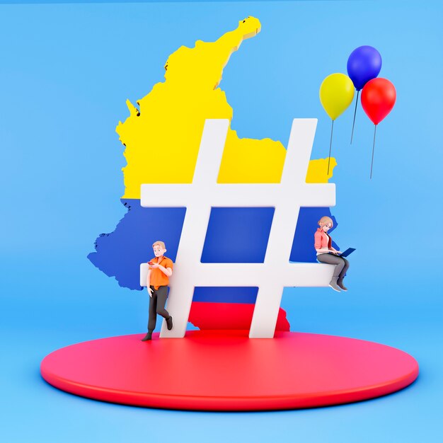 Bandera colombiana con símbolo de hashtag