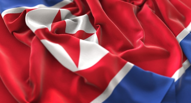 Bandera de Corea del Norte Guisado Hermosa Agarrar Macro Horizontal Primer plano