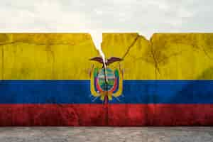 Foto gratuita bandera desgarrada y rota de ecuador en la pared de cemento