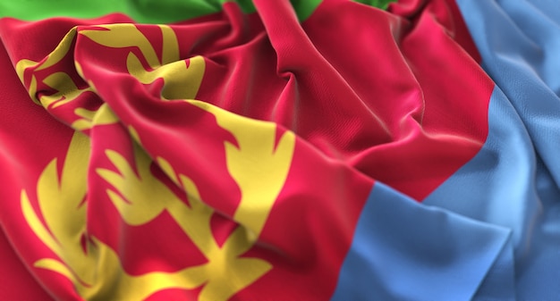 Bandera de Eritrea Guisado Hermosa Agarrar Macro Primer plano