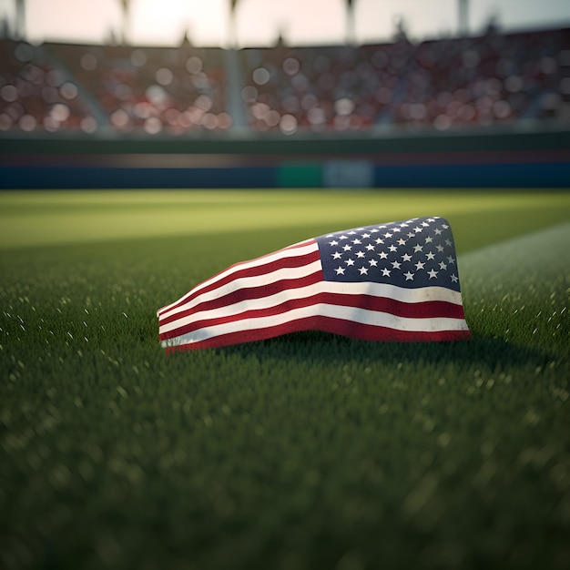 Foto gratuita bandera estadounidense en un campo de fútbol renderización e ilustración en 3d