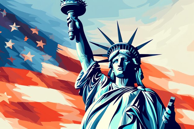 bandera estadounidense y estatua de la libertad imagen generada por IA