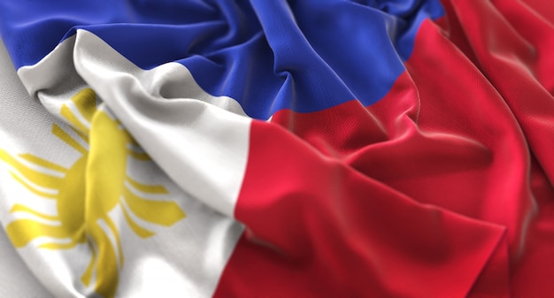 Bandera de Filipinas Ruffled Bellamente Agitando Macro Foto de primer plano