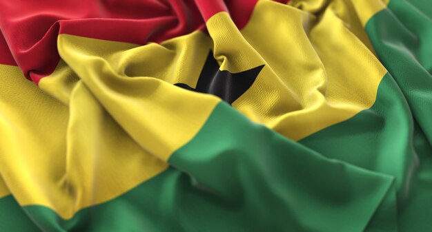 Bandera de Ghana Ruffled Bellamente Agitando Macro Foto de primer plano