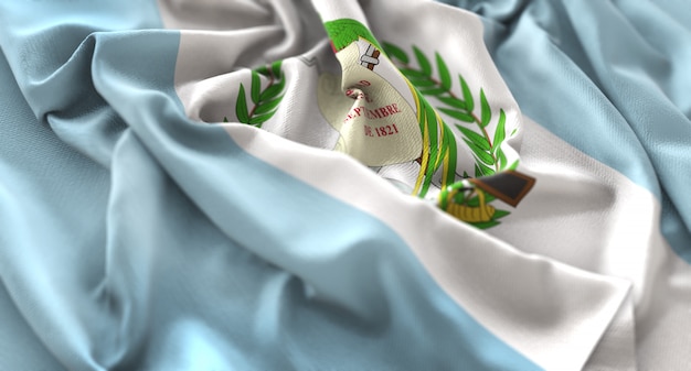 Bandera de Guatemala Foto de estudio Hermosa Ondulación Vertical Primer plano