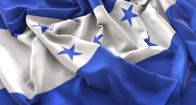 Bandera de Honduras Ruffled Bellamente Agitando Macro Foto de primer plano