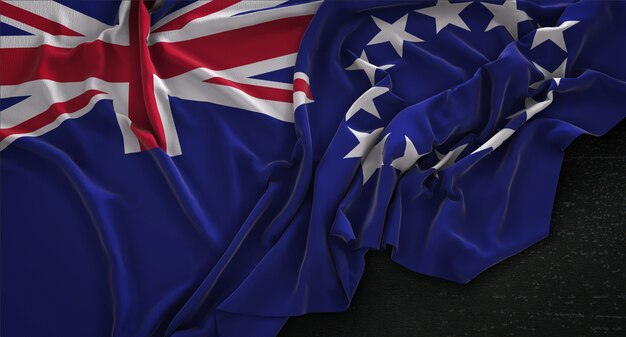 Bandera de las Islas Cook arrugado sobre fondo oscuro 3D Render