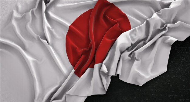 Bandera de Japón arrugado sobre fondo oscuro 3D Render