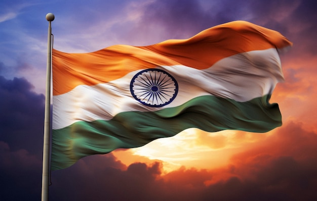 Foto gratuita bandera levantada para celebrar el día de la república de la india