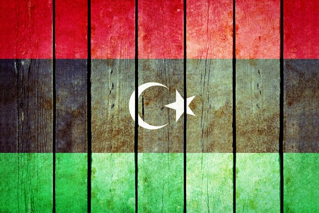 Bandera de madera de grunge de Libia.