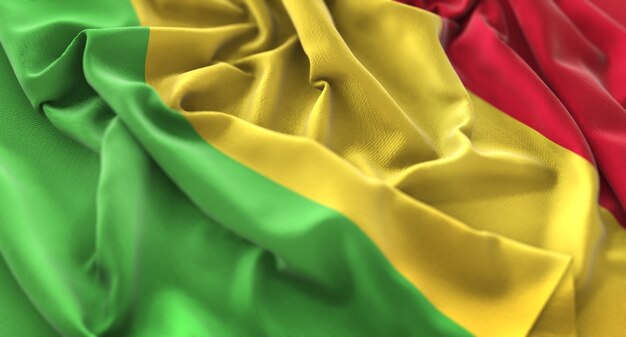 Bandera de Malí Ruffled Maravillosamente Agitando Macro Foto de primer plano