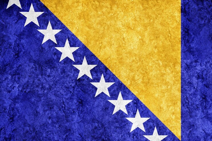 Foto gratuito bandera metálica de bosnia y herzegovina, bandera texturizada, bandera grunge