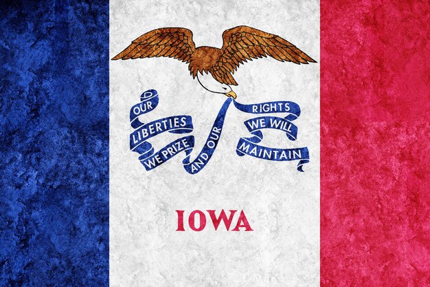 Bandera metálica del estado de Iowa, fondo de la bandera de Iowa Textura metálica