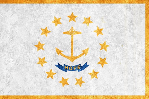 Bandera metálica del estado de Rhode Island, fondo de la bandera de Rhode Island Textura metálica