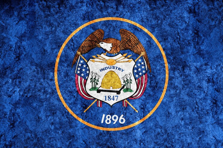 Foto gratuito bandera metálica del estado de utah, fondo de la bandera de utah textura metálica
