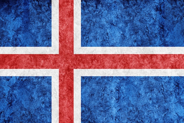 Bandera metálica de Islandia, bandera texturizada, bandera grunge