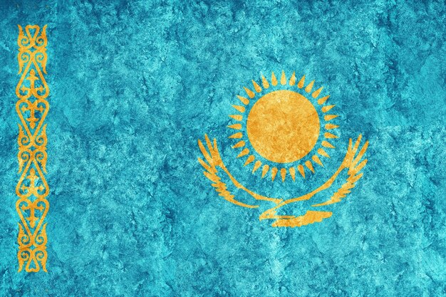 Bandera metálica de Kazajstán, bandera texturizada, bandera grunge