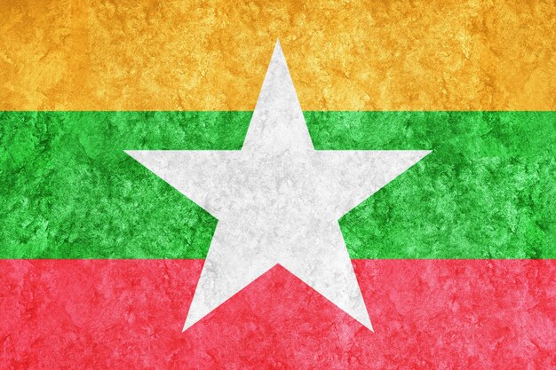 Bandera metálica de Myanmar, bandera texturizada, bandera grunge