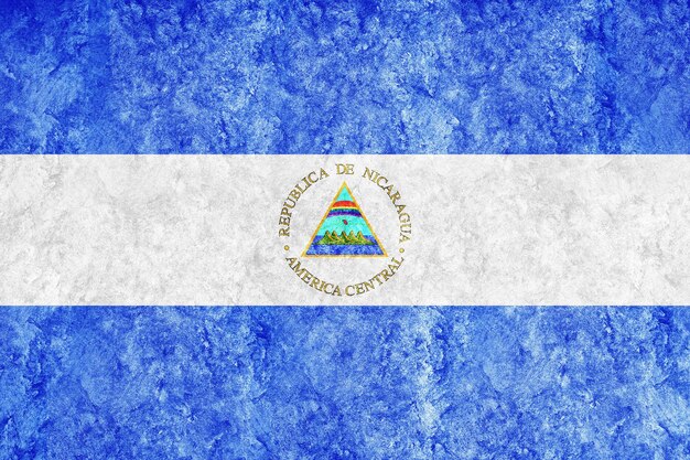 Bandera metálica de Nicaragua, bandera texturizada, bandera grunge