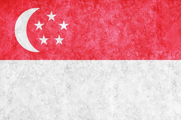 Bandera metálica de Singapur, bandera texturizada, bandera grunge