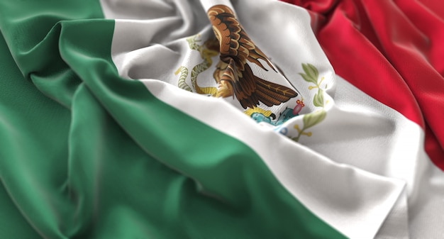 Bandera de México Foto de estudio Ruffled Belleza Vertical Primer plano
