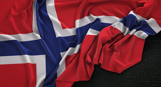 Bandera de Noruega arrugado sobre fondo oscuro 3D Render