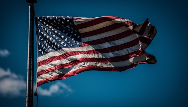 La bandera ondeante simboliza el orgullo y la unidad estadounidenses generados por IA