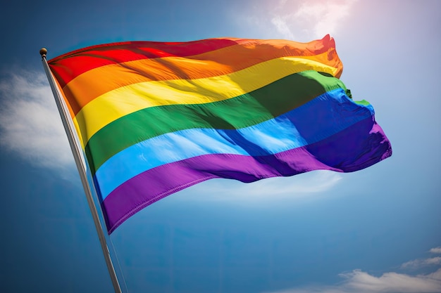 Bandera del orgullo LGBT y fondo de cielo azul