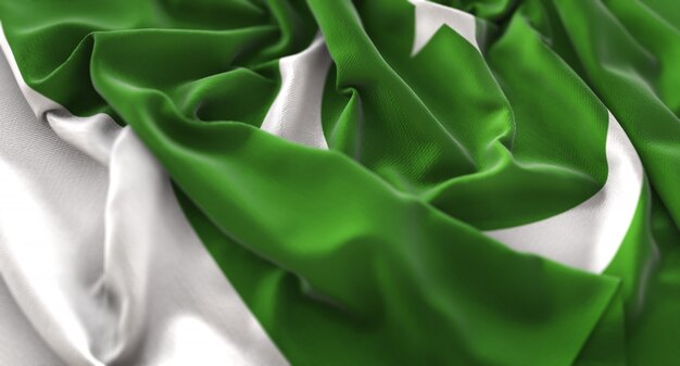 Bandera de Pakistán Ruffled Bellamente Acurrucado Horizontal Primer plano