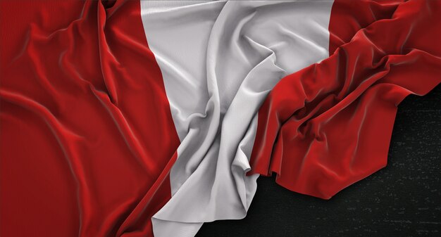 Bandera de Perú arrugado sobre fondo oscuro 3D Render