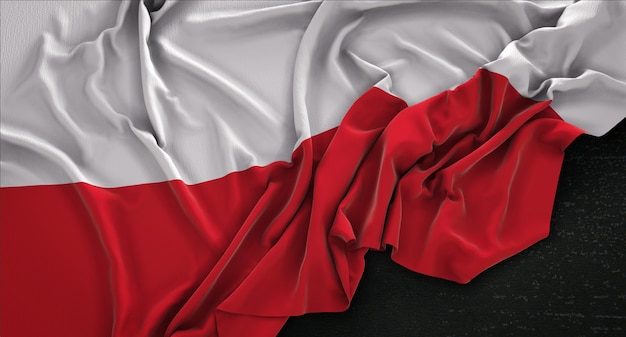 Bandera de Polonia arrugado sobre fondo oscuro 3D Render