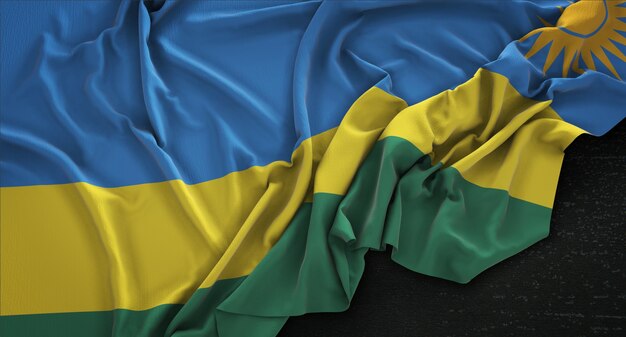 Bandera de Rwanda arrugado sobre fondo oscuro 3D Render