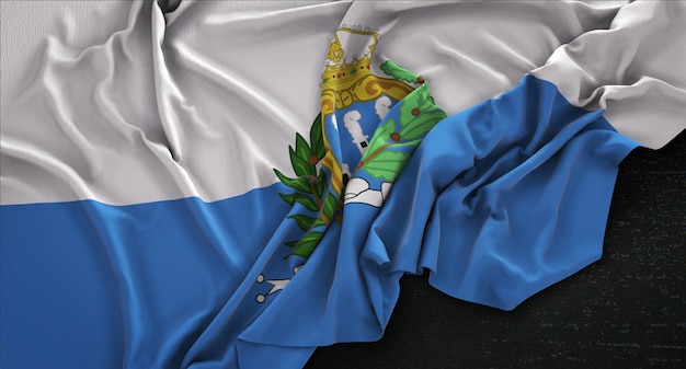 Bandera de San Marino arrugado sobre fondo oscuro 3D Render