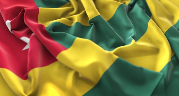 Bandera de Togo Ruffled Bellamente Agitando Macro Primer plano