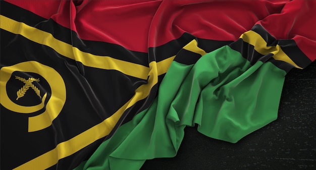 Bandera de Vanuatu arrugado sobre fondo oscuro 3D Render