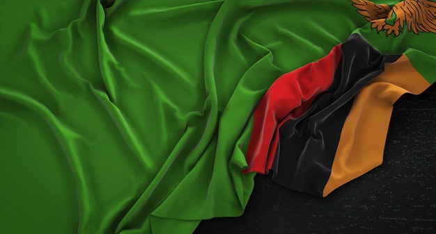 Foto gratuita bandera de zambia arrugado sobre fondo oscuro 3d render